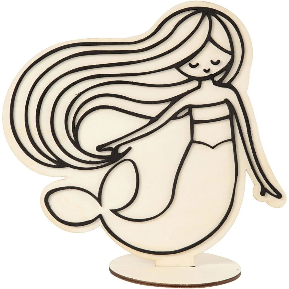 Mermaid Wooden Decoration Figure, H: 18 cm, 1 pc