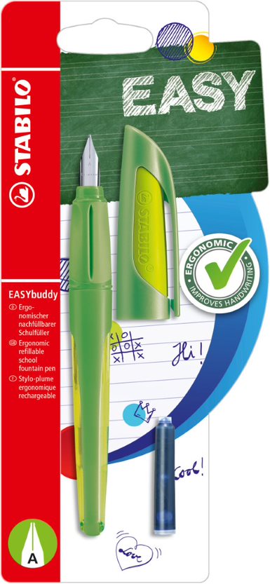 Ergonomic School Fountain Pen - STABILO EASYbuddy - A Nib - Lime/Green