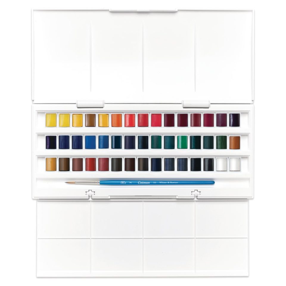 Cotman Watercolours Half Pan Studio Set - 45 Half Pans. Product code: 0390471 Barcode: 094376919844