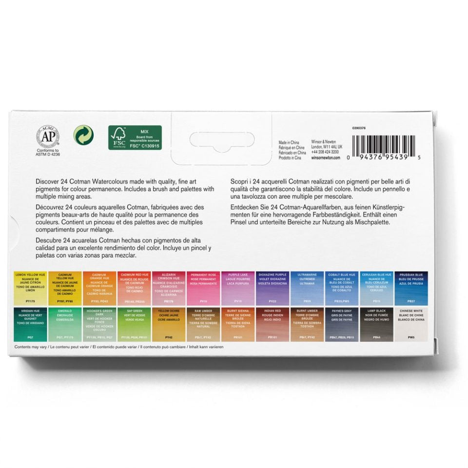 Cotman Watercolours Painting Plus 24 Half Pan Set. Product code: 0390376 Barcode: 094376954395