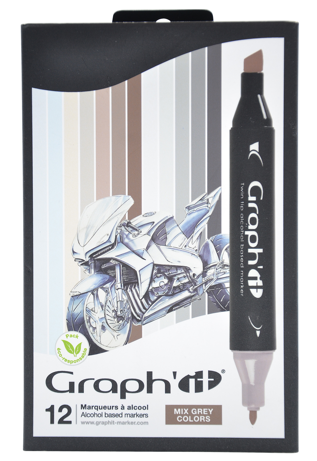 GRAPHIT Set of 12 markers - Mix Grey