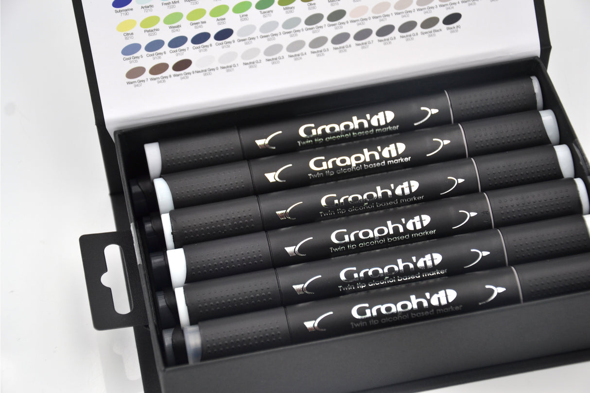 GRAPH'IT Double Ended Alcohol Markers - Neutral Grey (Set of 12)