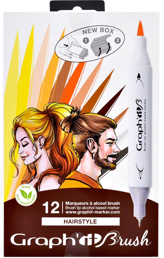 GRAPH'IT Double Tip Alcohol Brush Markers - Hairstyle (Set of 12)