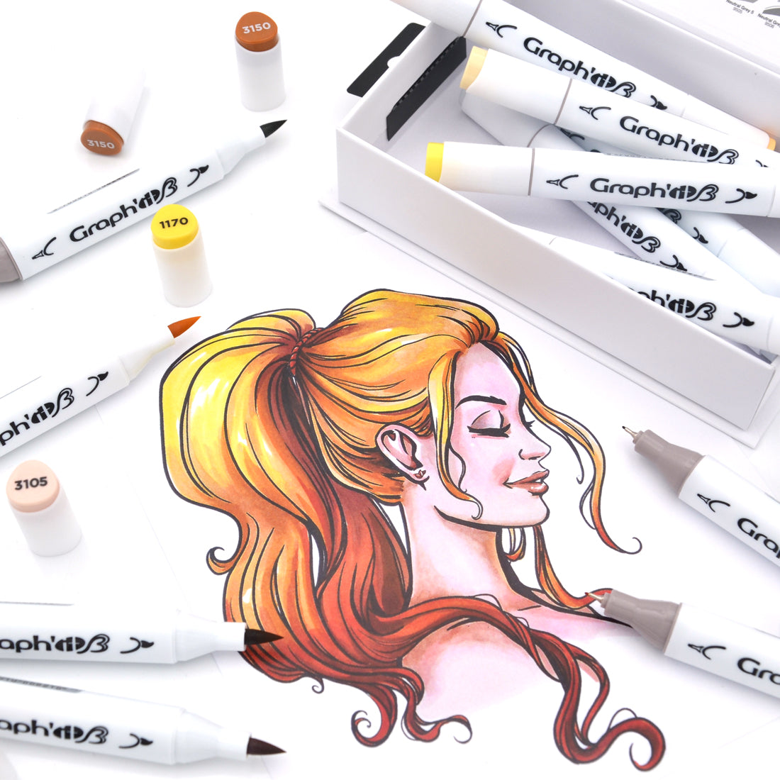 GRAPH'IT Double Tip Alcohol Brush Markers - Hairstyle (Set of 12)