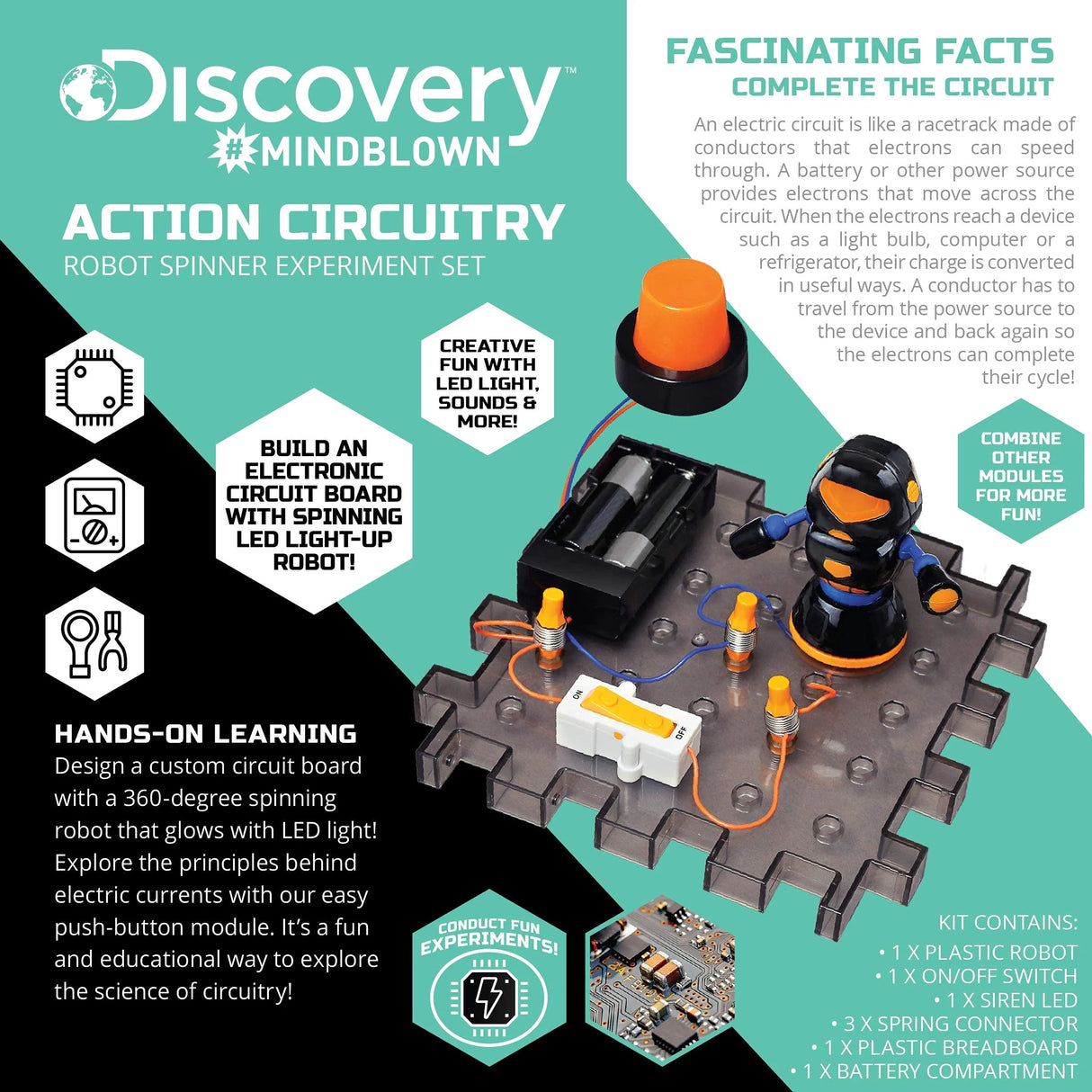 Discovery #Mindblown Action Circuitry Robot Spinner Experiment Set, with Mini Spinning Robot