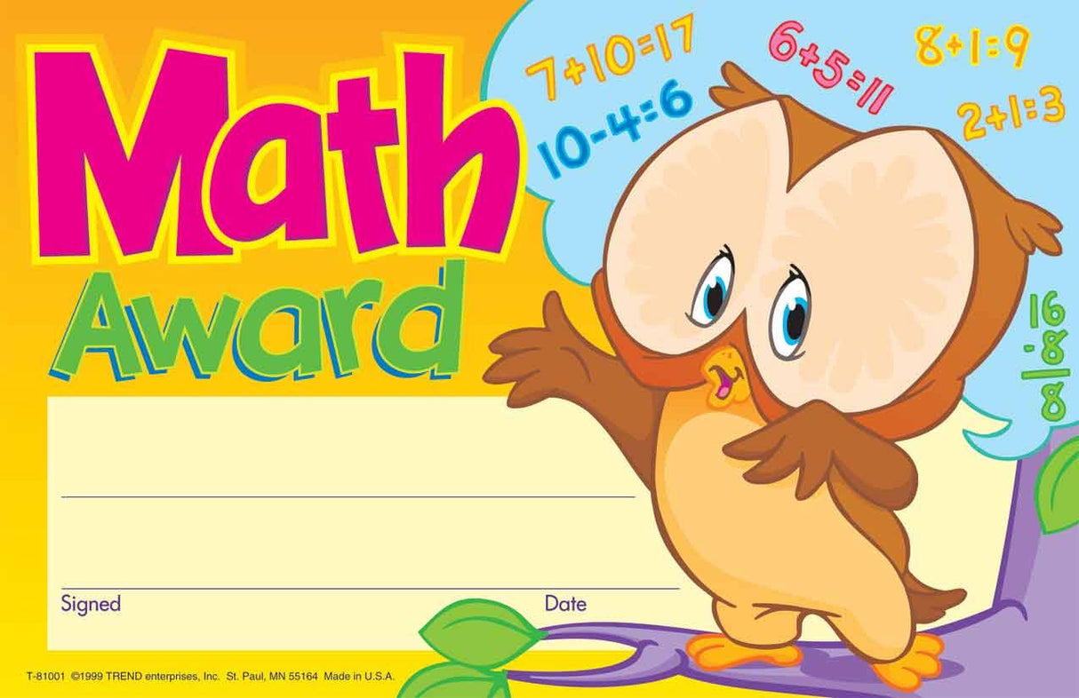 RECOGNITION AWARD - Maths (30 Pack)