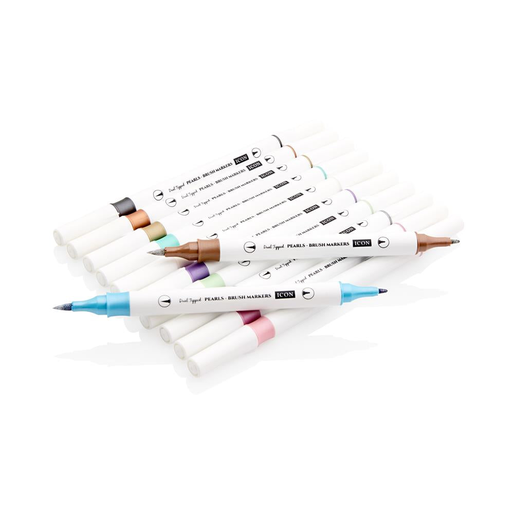 Pkt.12 Dual Tipped Brush Markers - Metallic Pearl
