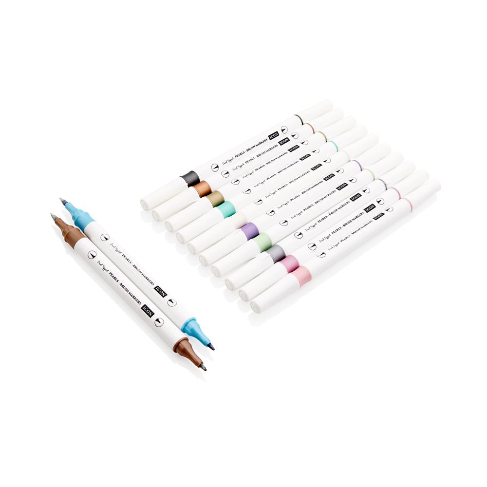 Pkt.12 Dual Tipped Brush Markers - Metallic Pearl