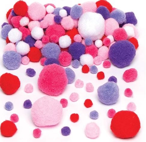 Value Pack (200) Pom Poms Red White Pink