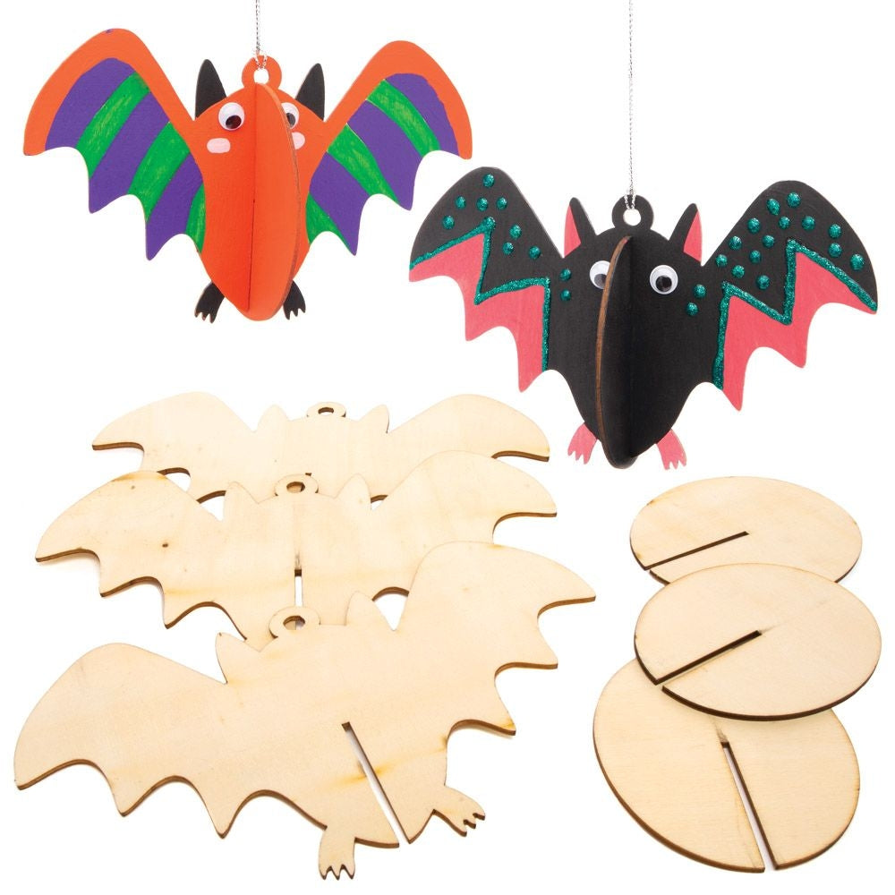 Baker Ross Wooden 3D Bat Decorations (Pack of 6)
