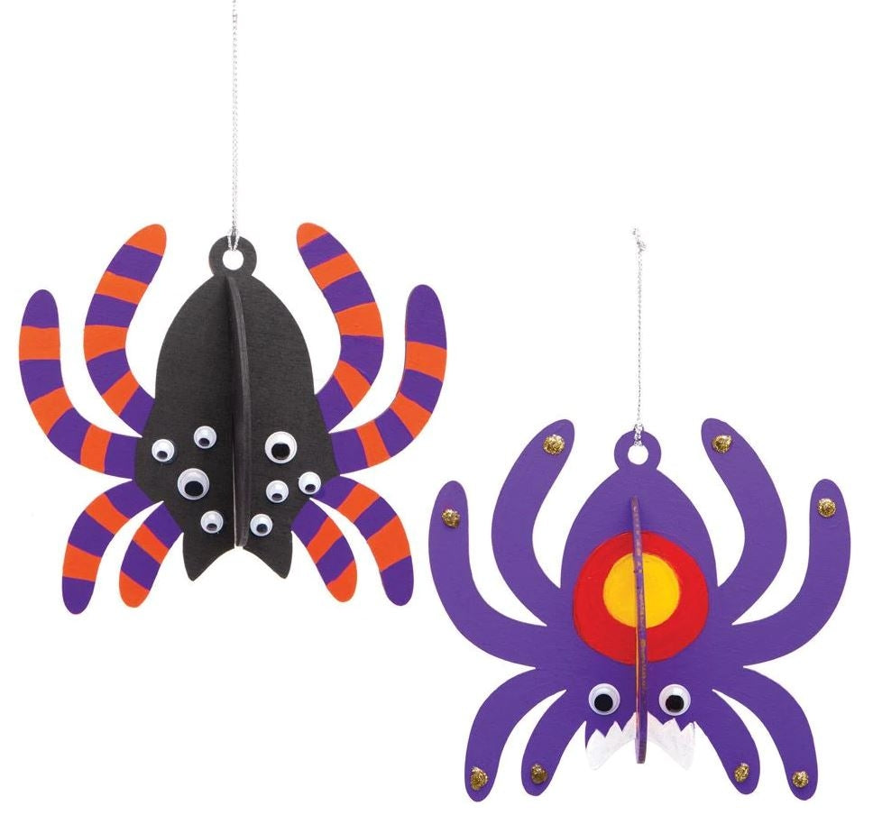 Wooden 3D Spider Decorations (Pack of 6)