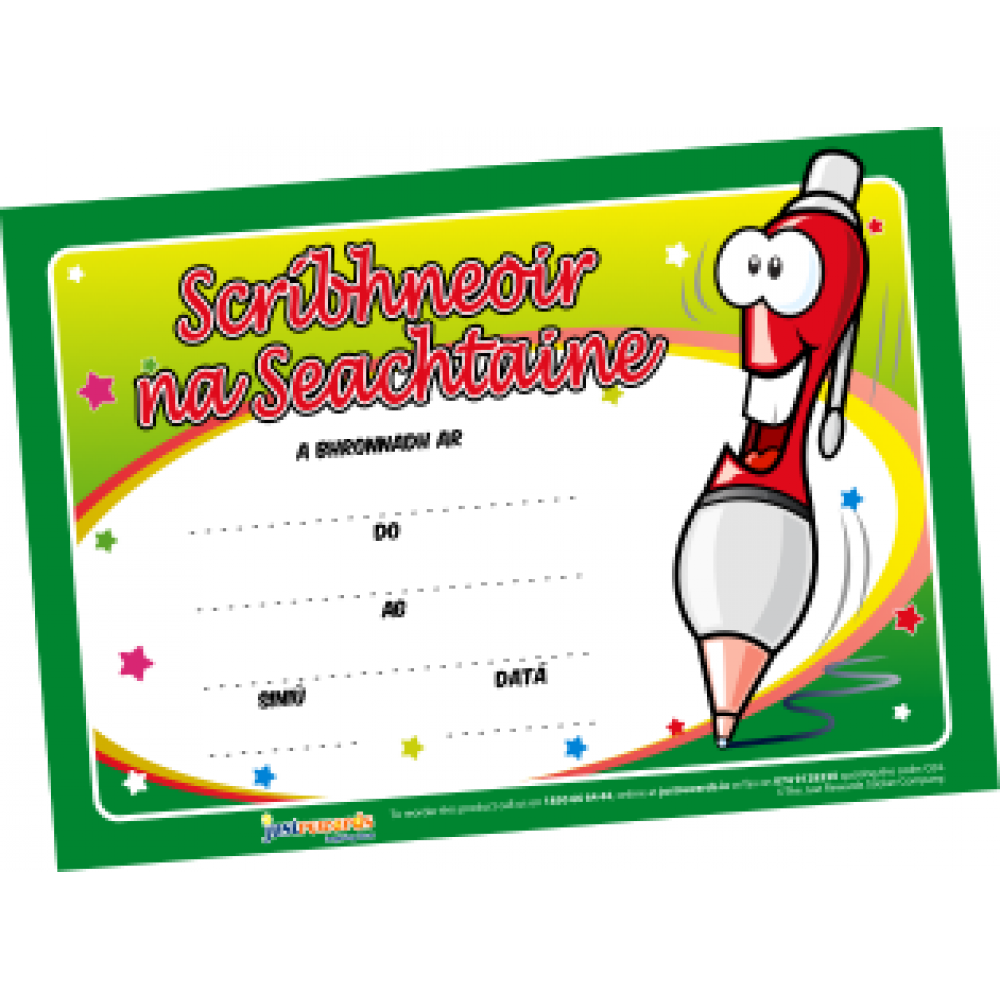 Irish Certificates - Scríbhneoir na Seachtaine (20 Pack)