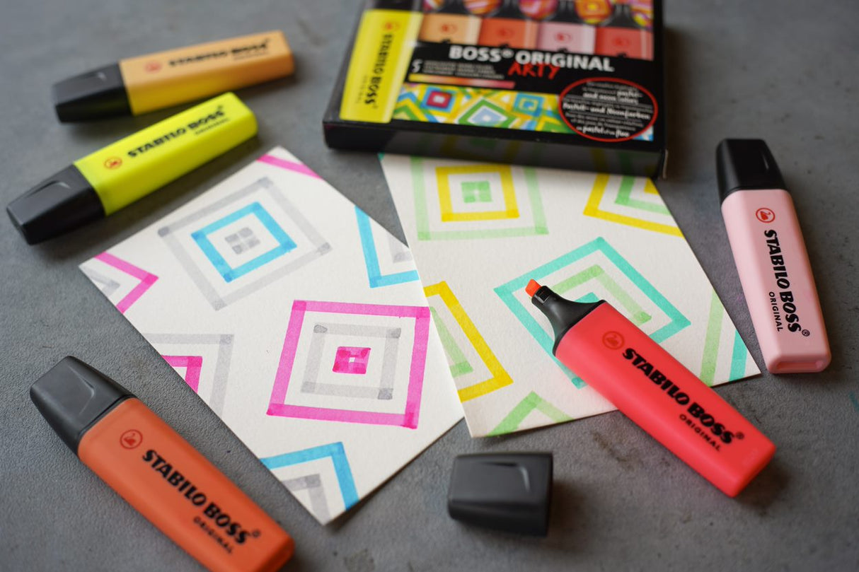 Highlighter - STABILO BOSS ORIGINAL ARTY - Wallet of 5 - Warm Colours