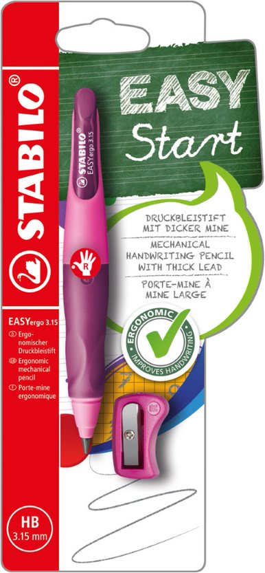 Handwriting Pencil - STABILO EASYergo 3.15 - Right Handed - Pink/Lilac + Sharpener