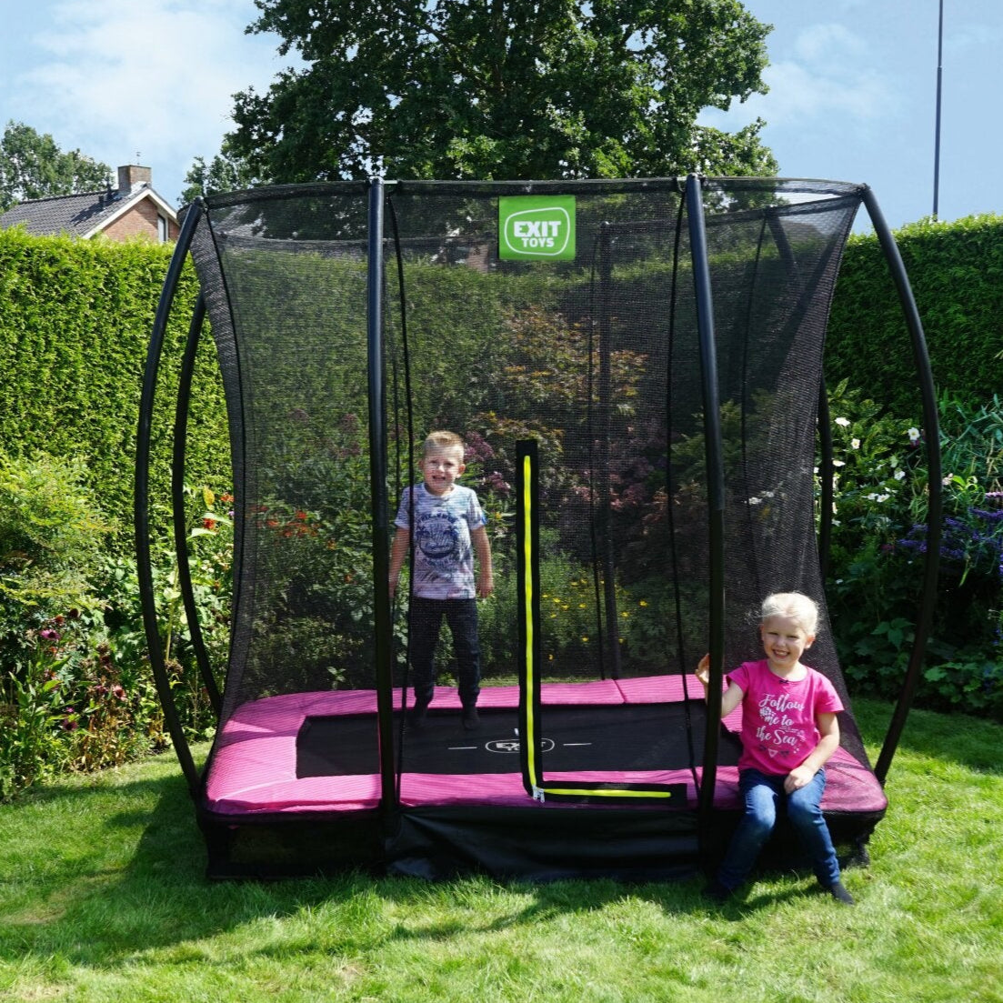 EXIT Silhouette ground trampoline 153x214cm with safety net - pink