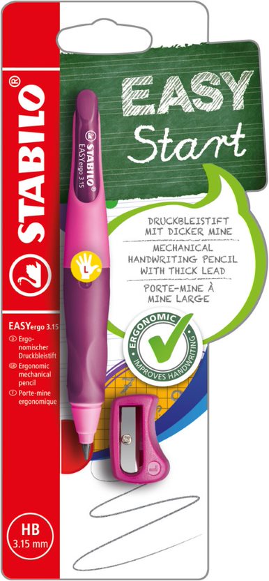 Handwriting Pencil - STABILO EASYergo 3.15 - Left Handed - Pink/Lilac + Sharpener