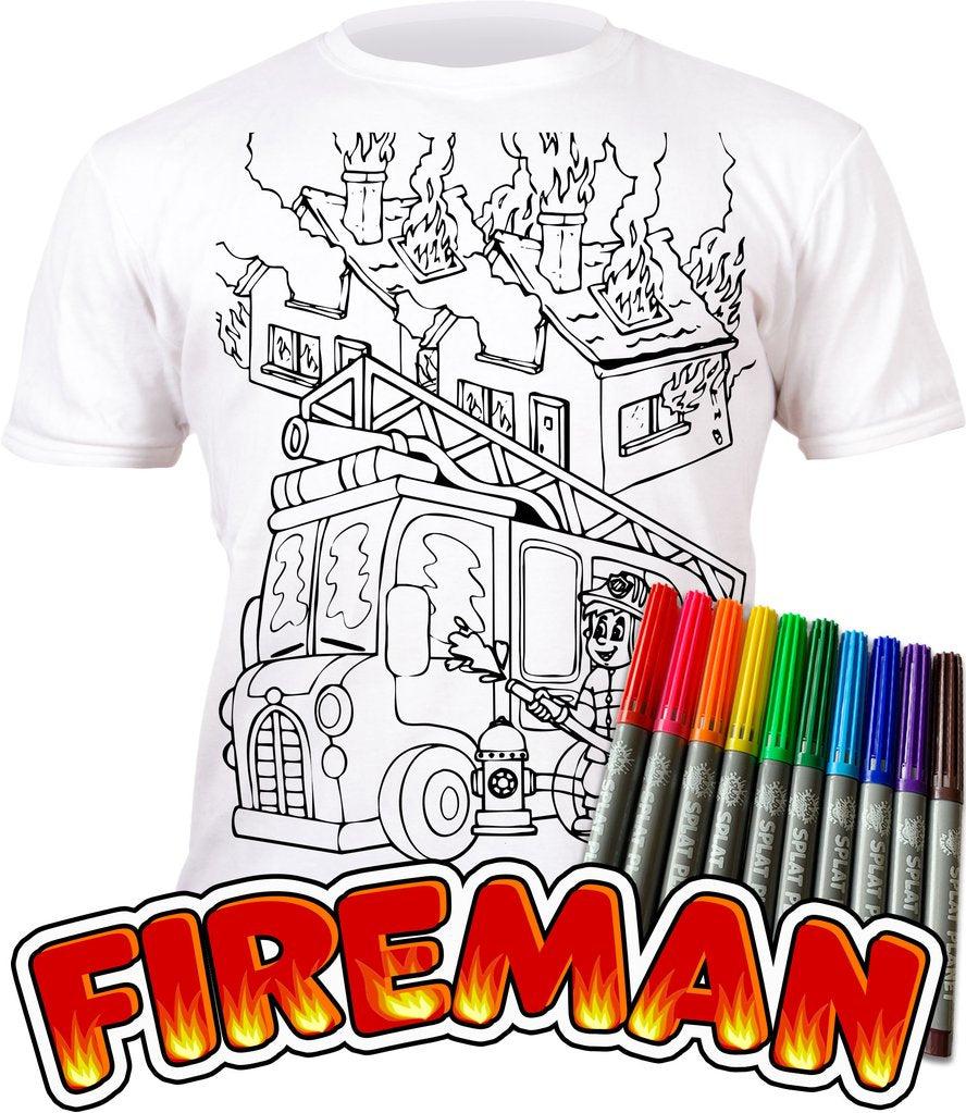 Splat Planet PYO T-Shirt: Fireman (Size 5-6 Years)
