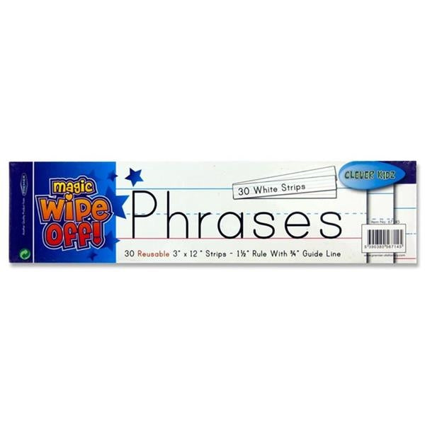 Pkt.30 Wipe-Off Phrase Strips 3"X12" - White