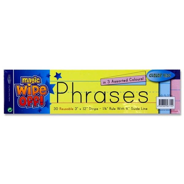 Pkt.30 Wipe-Off Phrase Strips 3"X12" - Coloured