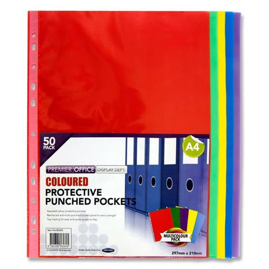 A4 PKT.50 PUNCHED POCKETS - COLOURE