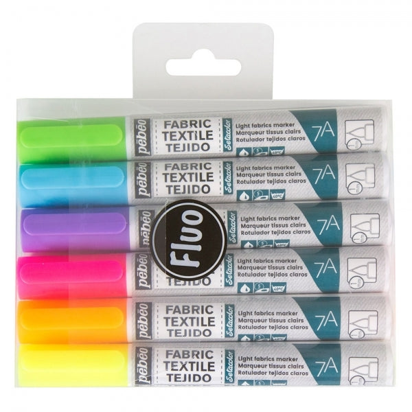 Pebeo 7A Light Fabric Marker 1mm Pk.6 Fluorescent