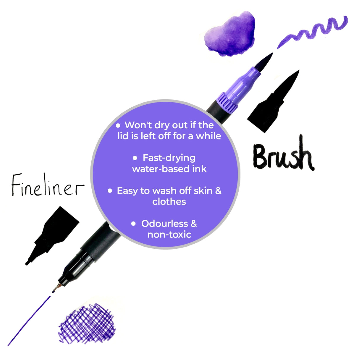 Fineliner Pens / Brush Pens (Duo Tip, set of 24)