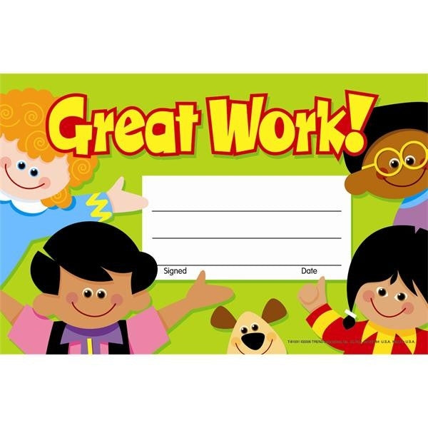Recognition Certificate - Great Work! (30 Pack)