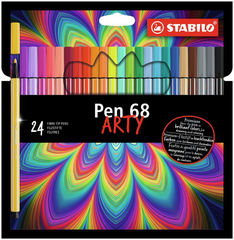 Premium Felt Tip Pen - STABILO Pen 68 ARTY - Wallet of 24 - Assorted Colours