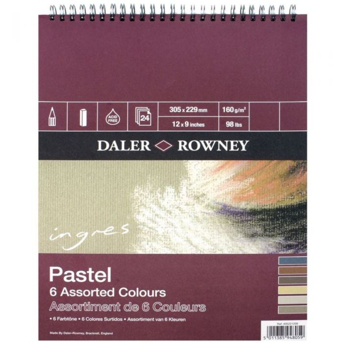 INGRES 6 PASTEL SHADES SPIRAL 12X9" 160G 24SH