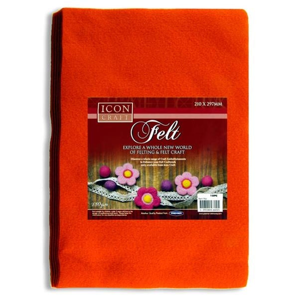Pkt.10 A4 Felt Sheets - Orange