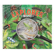 Book cover with illustrations of insects and a magnifying glass, featuring the text 'Create your Explorer World'.