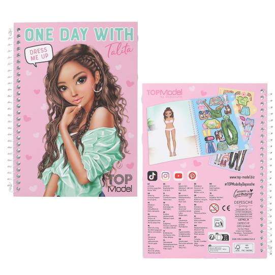 Top Model dress-up notebook with character and clothing illustrations on pink background