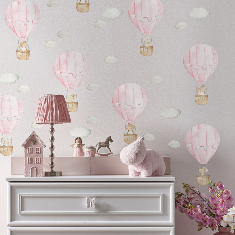 Wall Sticker Pack - Pink Hot Air Balloons (26 Pack)