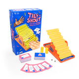 Tilt 'N Shout game set with packaging, cards, and components on a white background