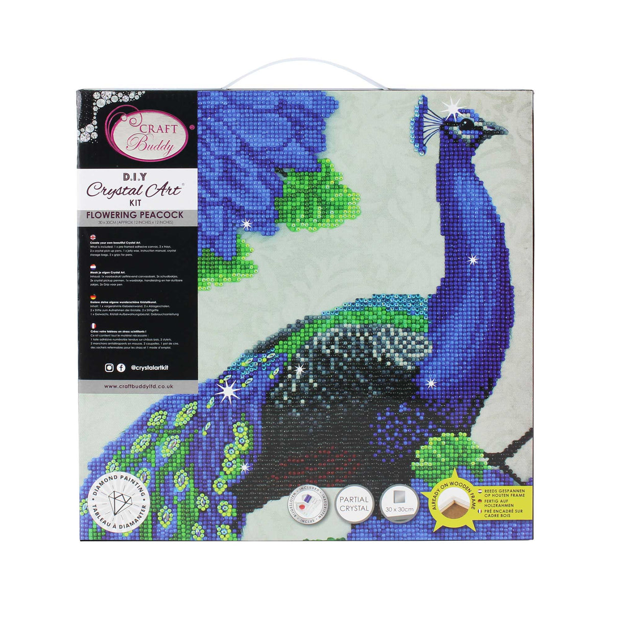 Crystal Art Canvas Kit 30x30cm - Flowering Peacock