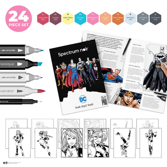 Spectrum Noir Fan-Art Like a Pro Art 24 Markers Kit - Harley Quinn