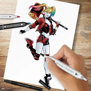 Spectrum Noir Fan-Art Like a Pro Art 24 Markers Kit - Harley Quinn