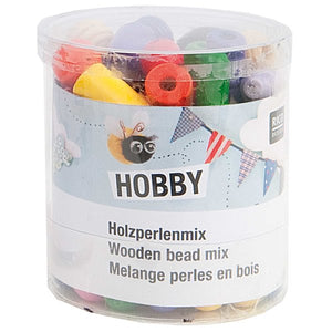 WOODEN BEAD MIX COLOURED 100G