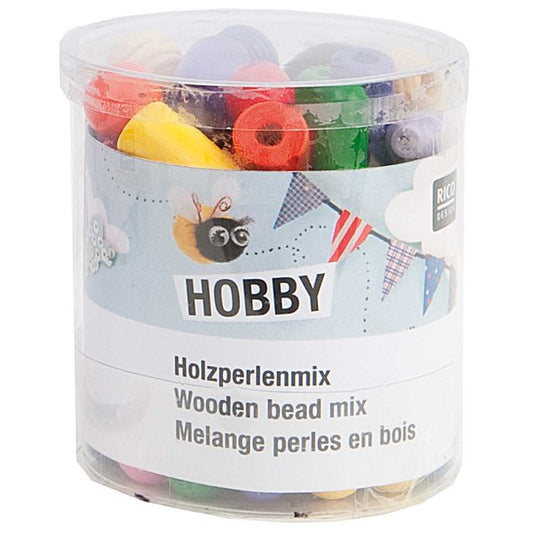 WOODEN BEAD MIX COLOURED 100G