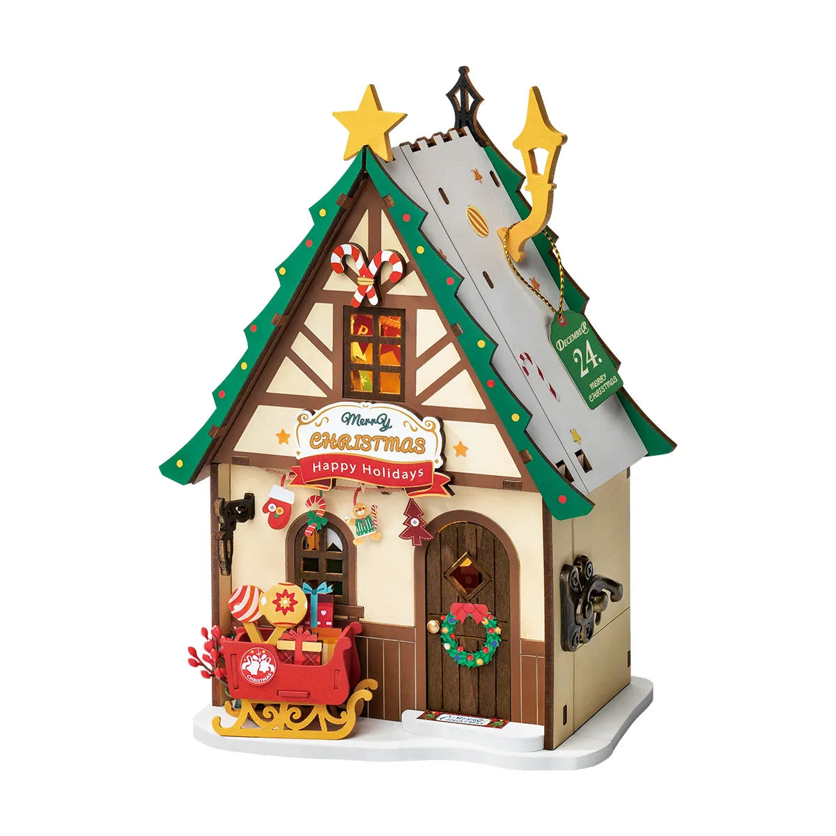 DIY Miniature Wooden Dollhouse - Twinkling Christmas House