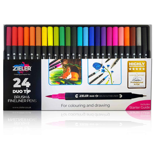 Zieler Fineliner Pens / Brush Pens - Duo Tip, Set of 24
