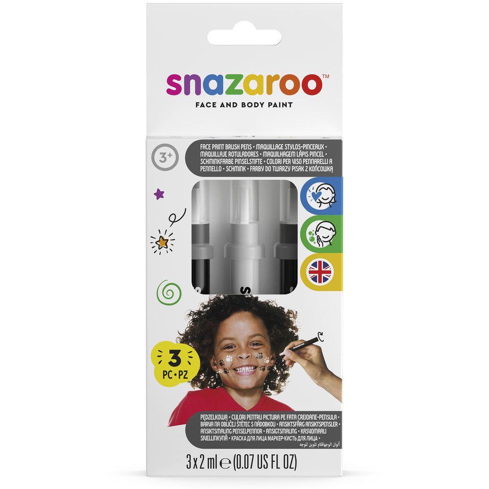 Snazaroo Brush Pen Face Paint - Monochrome Set | Art & Hobby