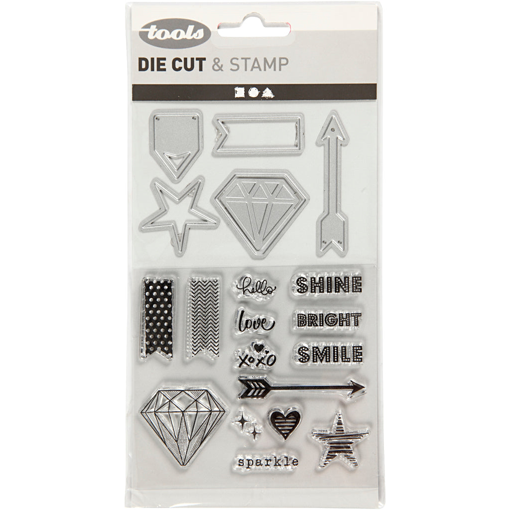 Clear stamps, embossing and cutting dies
