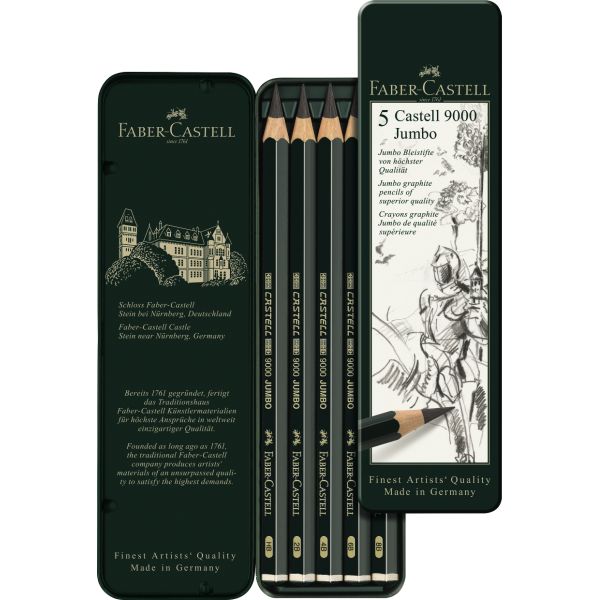 Faber-Castell 9000 Jumbo Graphite Pencil (Tin Of 5)