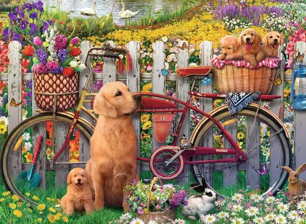 500 Piece Jigsaw Puzzle - Cute Dogs in the Garden