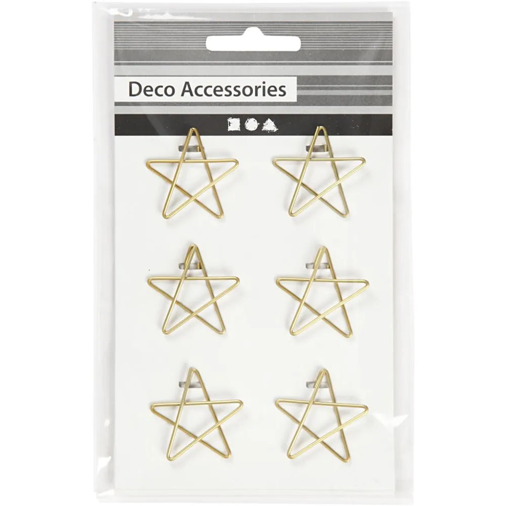 Metal Paperclips, size 30x30 mm, 6 pcs, gold