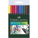 Pack of Faber-Castell Grip Finepen Fineliner with colorful markers on a green background