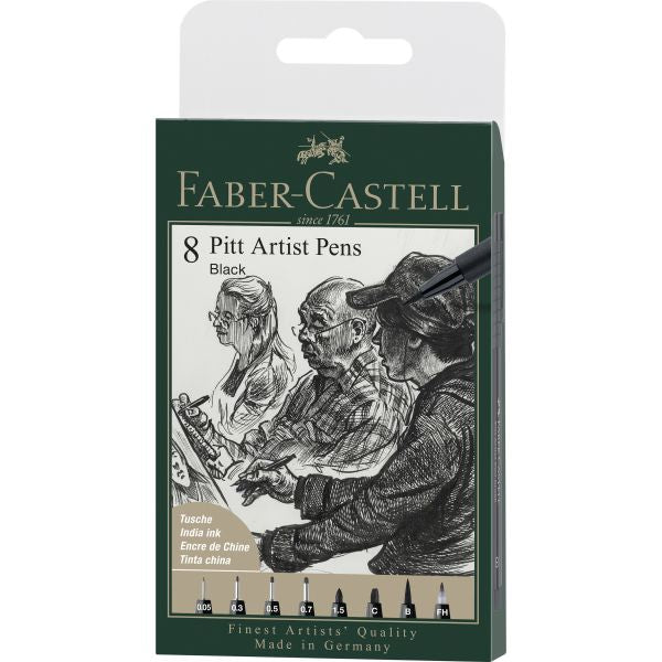 Faber-Castell Pitt Artist Pen India Ink - Black (8 Pack)