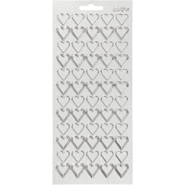 Stickers 10x23cm Sheet - Silver Hearts