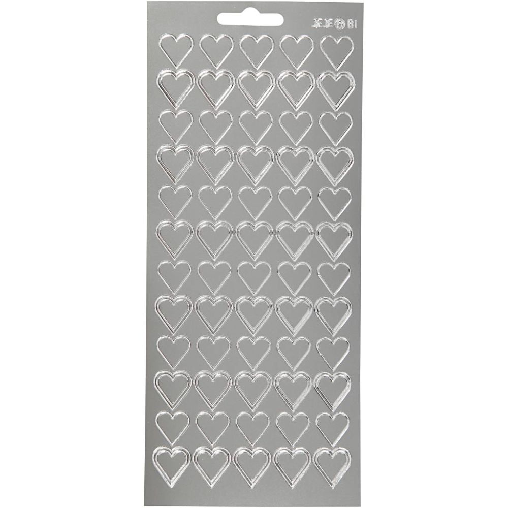 Stickers 10x23cm Sheet - Silver Hearts